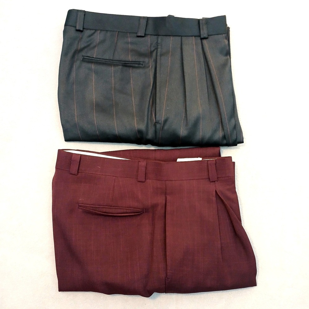 2 Stacy Adams 42x35 Mens Dress Pants Black Purple Pleated Polyester Blend
